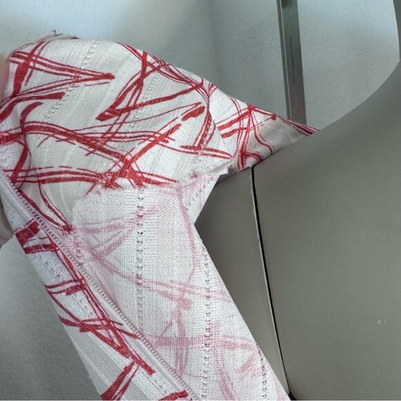 Vintage 60s Orange White Abstract Atomic Short Sleeve Shift Day Dress Large Mod - Picture 6 of 7